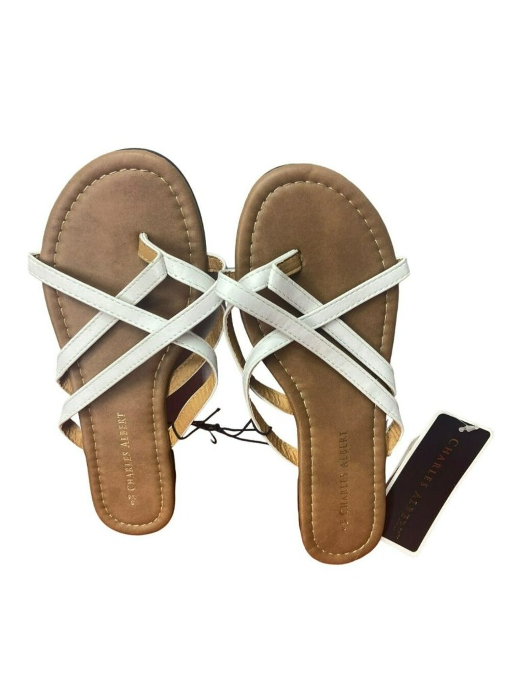 Charles Albert Womens White Crisscross Strap Sandals Size 5/6